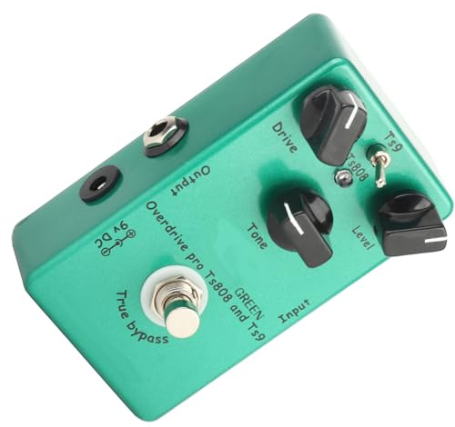 Huairdum Gitarreffektpedaler, Overdrive-pedal, Elgitarrpedal med LED-indikator, 3 Justerbara Rattar, Grönt Metallskal och Klassisk Ton, Perfekt för Elgitarr (TUBE SCREAMER manuell overdrive effektor)