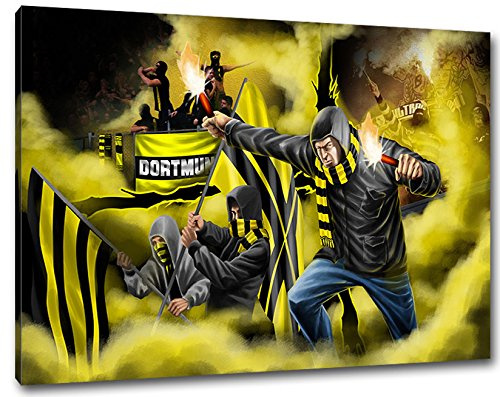 Ultras Dortmund Format: 80x60, Bild auf Leinwand XL, fertig gerahmt
