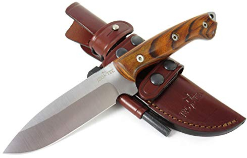 JEO-TEC Nº29 Professionell Überlebensmesser, Gürtelmesser, Überlebensmesser, Outdoormesser. Stahl MOVA. Lederscheide + Feuerstahl. Entworfen und Handgefertigt in Spanien