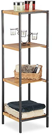 Relaxdays Regal Bambus, universales Standregal, mehrere Ablagen, Metall-Rahmen, quadratisch, Verschiedene Größen, Natur | Metall-Rahmen, quadratisch, HxBxT: 104 x 30 x 30 cm