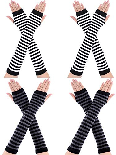 Bememo 4 Paar Winter Lange Fingerlose Handschuhe Gestrickte Armwärmer Ellenbogen Länge Handschuhe Daumen Loch Handschuhe für Damen Mädchen (Farbe G)