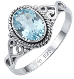 mantraroma Silberring Damen 925 Sterling Silber – ovaler Edelstein Ring, Vintage Statement Ring Schmuck, elegantes Geschenk für Frauen