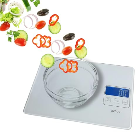 Matvåg med USB-uppladdningsbar, digital köksvåg med 6 enheter, hög precision till 1,1 g (1,1 oz), viktintervall från 3 g-5 000 g
