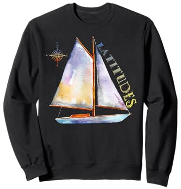 Aquarell-Segelboot mit Kompass und LATITUDES Segeln Sweatshirt