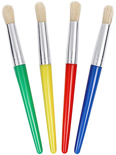 JCF Kids Paint Brushes,4 PCS Painting Brushes Set Flat Tip with Plastic Handle and Hog Bristles Painting Brushes,Multi Color Paint Brushes for Kids Beginners Art Supplies