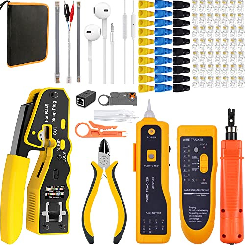 MAYLINE RJ45 Crimping Herramientas Kit CAT5 CAT6 Pelacables Pinza Crimpadora para cables de red y telefónicos RJ11/RJ12, Mando modular Alicates para crimpar Cirmpatura para cable 6P/8P (naranja)