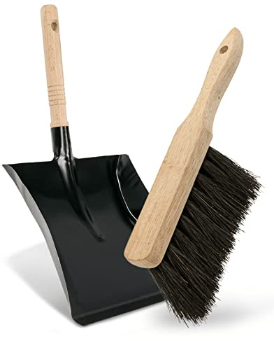 Agrarflora Premium Arenga Kehr Set - Kehrblech aus Metall und Handbesen mit Arenga Borsten - nassfeste Kehrgarnitur - Industriehandfeger ölbeständig