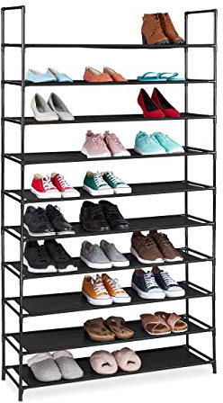 Relaxdays XXL Schuhregal Stecksystem, 10 Ebenen, für 50 Paar Schuhe, Stoff Schuhständer HBT 176,5x99x29,5 cm, schwarz, 10036197_46