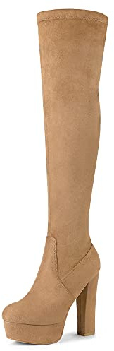 Allegra K Botas De Tacón Alto De Bloque Sobre La Rodilla Con Plataforma Para Mujer Caqui 37