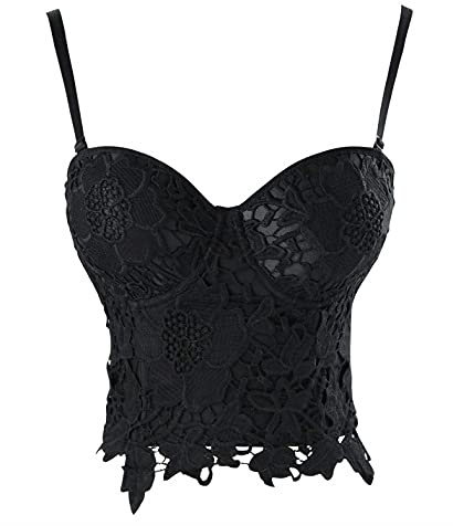 KUOSE Damen Punk Blumenspitze Bustier Korsett Party Bralet Crop Top Schwarz (Schwarz, 36-38)