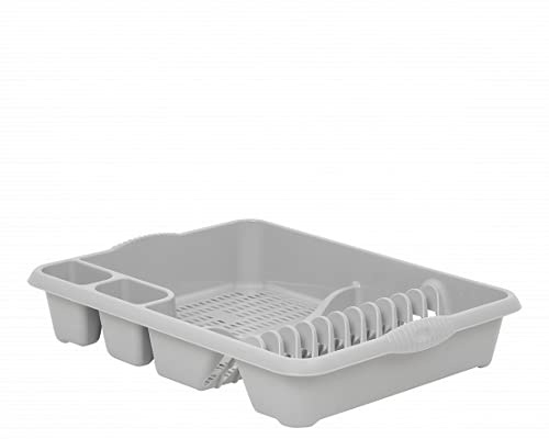 M1SS Plastic Large Dish Drainer Dishes, Plates, Cups, Cutlery Holder Rack Draining Board Drying Tray Racks (Soft Grey)