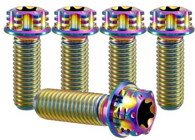 RISON-Titanium Titanschrauben M6x1.0x15mm, 5 Stück Flanschschraube Torx Kopf Flansch Schrauben Sechskantschrauben Gewindeschrauben GR5 Titanbolzen Befestigungen für Motorräder Fahrrad Auto
