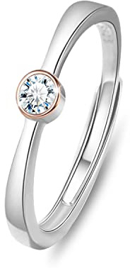 KristLand Damen Ring Silber 925 mit Funkelnden Steinen Schöner Runder Zirkonia Verstellbarer Ring Silber Täglicher Schmuck Für Damen Mädchen Ehefrau