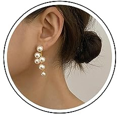 Yienate Long Beaded Cluster Chandelier Pearl Drop Earrings - Gold Chain Multi Tassel Dangle Statement Jewelry for Women and Girls