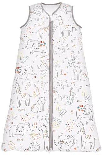 Chilsuessy Sovsäck baby 2,5 tog vintersovsäck babysovsäck av ren bomull vinter pyjamas utan ärmar 70–130 cm för nyfödda och barn, glad zoo, 110 cm/babyhöjd 100–120 cm