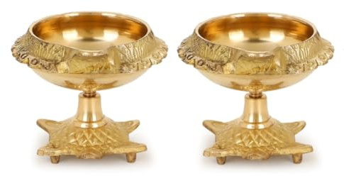 Zap impex Traditionelle Messing-Öllampe Messing Deep Diya Indische Öllampe Diwali Puja-Lampe Kuber Tortoise Diya (2)