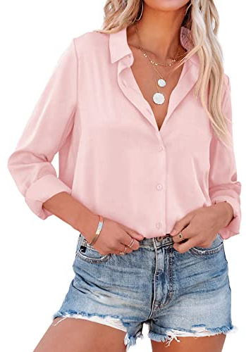 NONSAR Chemise élégante à manches longues et col relevé, blouse pour le bureau, haut décontracté, pour femme