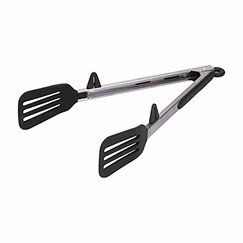 Pinzas de Cocina, Pinzas para Servir de Silicona de Acero Inoxidable para Espátula Alimentos para Parrilla Cocinar Espátula Antiadherente (Negro, 12inch-1Pcs)