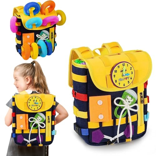 Aozzy Montessori Backpack for Toddlers with Buckles and Zippers, Montessori Sensory Toys, Learning Activity Through Play, Can be Stored and Carried on The Back, Travel Toy Backpack