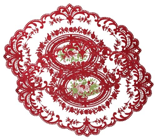 Retro Spitzen Tischsets Französische Spitzen Tischsets 2 Stück Mit Blumen Bestickt Ovales Netz Vintage Stil 41,9 X 31,8cm Deckchen Kaffee Und Tee Tischsets Für Zuhause Hochzeit Esstisch Weinrot