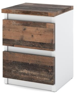 MRBLS_HOME MRBLS Nachttisch Nachtschrank Nachtkommode Modern Möbel mit Schubladen Kommode Holz Schubladenschrank für Ihr Schlafzimmer (Weiß Matt - Old Style) – 30 x 43 x 32,5 cm (B/H/T)