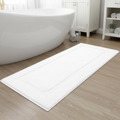 SHACOS Large Soft Bathroom Rugs 24x60 Long Bath Runners Non Slip Washable Absorbent Bath Mats Carpets Bathroom Tub Double Sink Vanity Floor Mats, White 2'x5'