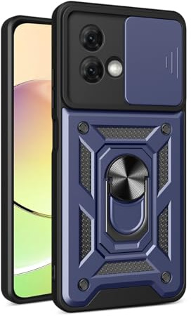 UPLAI Funda para Motorola Moto G84 5G, Ultra Delgado Antigolpes Armadura Carcasa con Deslizar Cámara Cover y Soporte Anillo Magnética, PC+TPU Duradero Estuche Caso.Azul