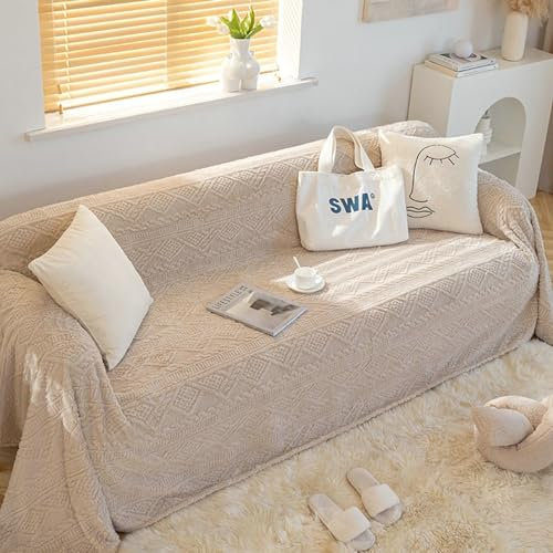 Ayoiow Sofabezug Sitzfläche Sofabezug Khakifarbe Sofahusse 4 Sitzer Plüsch Einfarbig Mit Geometrischem Muster