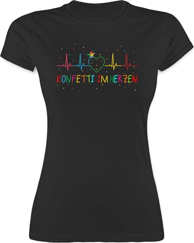 Shirtracer - Shirt Damen - Karneval & - Konfetti im Herzen Herzschlag Fasching I