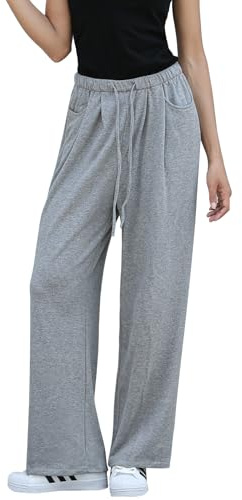 Mgizo Dtispectrum Pantalon De Survêtement À Jambes Larges Avec Cordon De Serrage Pour Femme - Pantalon De Yoga Taille Haute Élastique Avec Poches, Pantalon De Détente De Couleur Unie Entre Les Saisons
