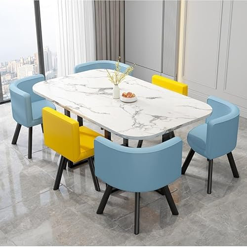 EpuzeR Esstisch mit 6 Stühlen Landhaus, Konferenztisch Küchentisch Holztisch mit Metallbügel, Balkon Esstisch Set 6 Personen (Color : Blau)