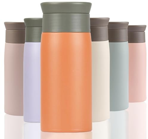 Klaraber Bouteille isotherme pour boissons chaudes - 350 ml - Tasse à café de voyage isotherme en acier inoxydable avec filtre - Anti-fuite avec ouverture hygiénique (orange clair), KL007