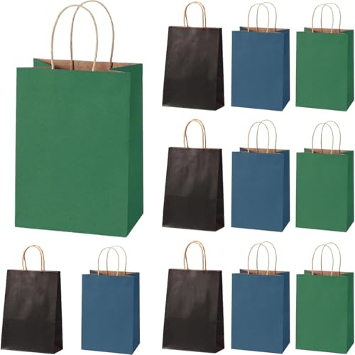Sacchetti Regalo Colorati con Manico, 12 Pezzi Buste Carta Colorati con Manici per Festa, Natale, Compleanno, Matrimonio, Bambini (3 Colori)
