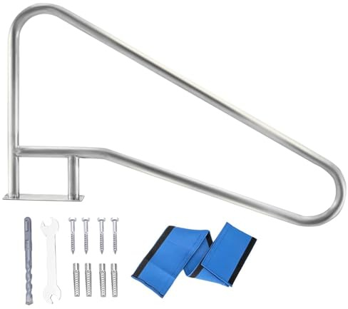 Pasamanos Para Piscina, Pasamanos Para Escaleras De Spa De Acero Inoxidable, Pasamanos De Seguridad Para Piscinas De 3 Curvas Para Piscinas De Jardín Y Patio Tras(Size:55*37in/140*94cm,Color:Plata)