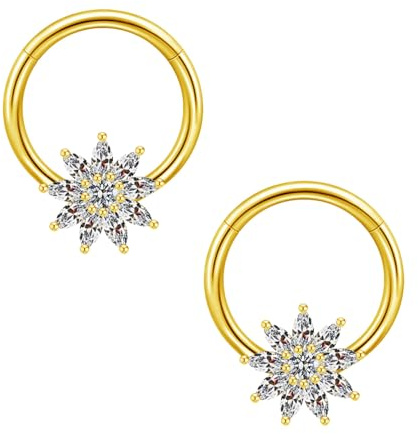 Gojewen Anneaux Pour Mamelons Pour Femmes Piercing Teton 14G 14mm CZ Fleur Piercing Pour Teton Acier Chirurgical Cz Bijoux De Piercing Pour Femmes Couleur Or