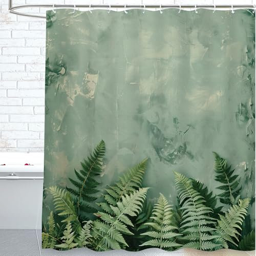 cromcu Farn-Duschvorhang-Set, Badezimmer-Dekoration, wasserdicht, Polyester, Farn-Duschvorhang mit 12 Haken, 182,9 x 182,9 cm, maschinenwaschbar, für Erwachsene und Kinder
