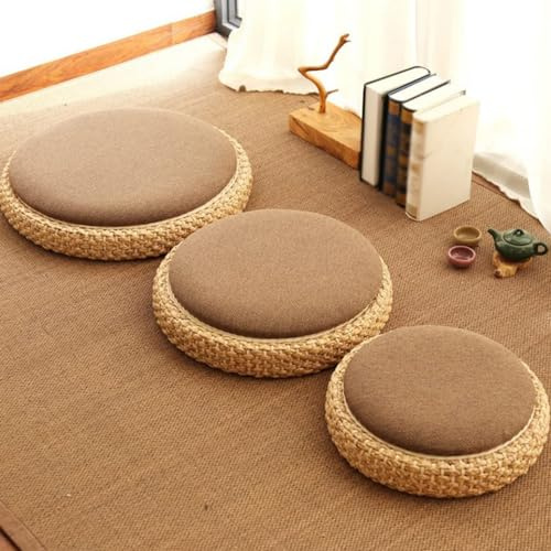 Cojín redondo tejido a mano para meditación, tatami, yoga, asiento, transpirable, japonés, tatami, almohada de suelo de 20 pulgadas