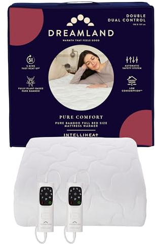 Dreamland Double Bamboo Electric Blanket, 190x137cm | 2 Detachable Controls, Fast Heating Underblanket, 6 Heat Settings, Hypoallergenic, Auto Safety Shut Off