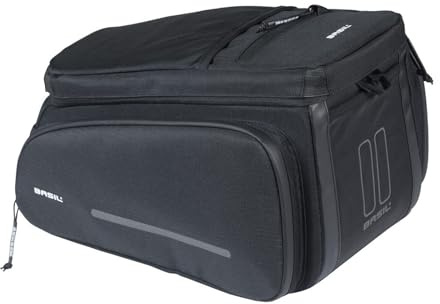 Basil Move bagagehållarväska – 10–26 l, svart, vattenavvisande, tillverkad av återvunnen polyester, kompatibel med MIK & Racktime-adapterplattor, perfekt för pendling och shopping