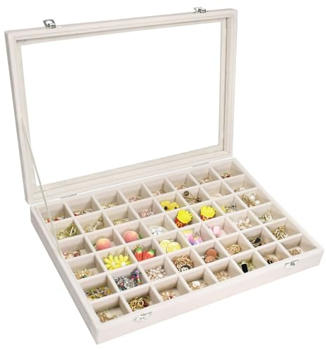Vicoter Velvet Jewelry Tray 48 Compartments Jewelry Display Organizer with Transparent Cover Rings, Earrings, Necklaces, Pendants Storage Box for Girls, Wives, Mothers, Women