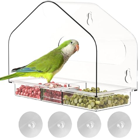 Walopola Vogelhäuschen für Fenster, Vogelhäuschen mit Saugnapf - Eichhörnchensicheres Vogelfutterhaus | Fenster-Vogelfutterspender mit abnehmbarem Tablett für den Außenbereich, durchsichtige