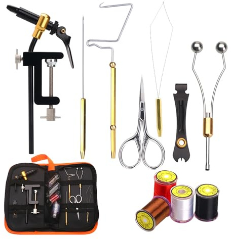TQEBWUS Kit de Montage de Mouches, kit de Fabrication de leurres de pêche à la Mouche, Kit d'outils de Fabrication de leurres de pêche à la Mouche Portables en métal, Kit de Fabrication de leurres