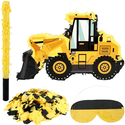 4 Pack Construction Dump Truck Pinata with Pinata Bat Blindfold Confetti Construction Tractor Excavator Pinatas for Kids Happy Birthday Construction Themed Party
