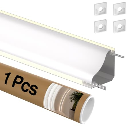 LASLUX LED Deckenleiste Aluminium Eckprofil Weiß 2 m – 1 Stück V-Form 69,1 × 69,1 mm, für 8 mm LED Streifen, Deckenleisten mit Diffusor für indirektes Licht