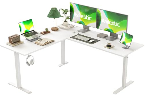Agilestic L-Shaped Electric Standing Desk – 160 x 140 cm Height-Adjustable Ergonomic Corner Desk for Home Office, Sit-Stand Computer Desk, White
