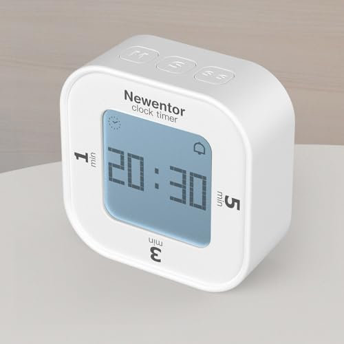 Newentor Minuteur numérique - Compte à rebours individuel avec 1, 3, 5 minutes - 4 modes d'alarme - Fonction chronomètre et réveil intégré pour la cuisine