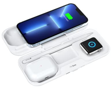 MOMAX 5 in 1 Charging Station, 10000mAh MFi PD Charging Power Bank Compatible with iPhone 16/15/14/13/12,iPad,Airpods,Apple Watch,Qi Devices Dual Wireless (White)