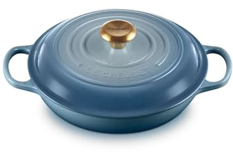 Le Creuset Signature Enamelled Cast Iron Shallow Casserole Dish With Lid, 26 cm, 2 Litres, Chambray, 21180264344441