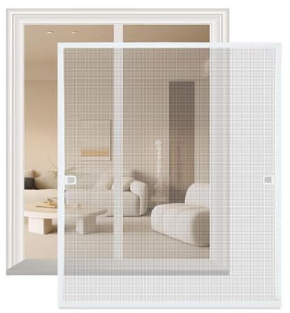 Ollewiellan Fliegengitter Insektenschutz Fenster mit Alurahmen 80 X 100 cm Weiß Mückengitter Fenster mit Rahmen Zuschneidbare,Fliegenschutz Moskitonetz Ohne Bohren und Schrauben