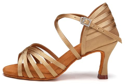 AOQUNFS Women's Latin Dance Shoes Satin Ballroom Salsa Practice Professional Performance Dancing Shoes,2324,Beige,US 6.5
